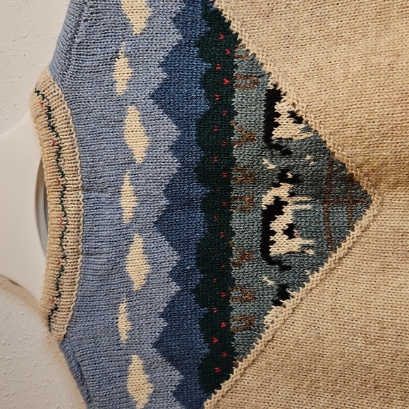 Vintage Orvis 100% Shetland Wool Button Down Vest Cows Pasture Farm Scene Sz M - Picture 4 of 5